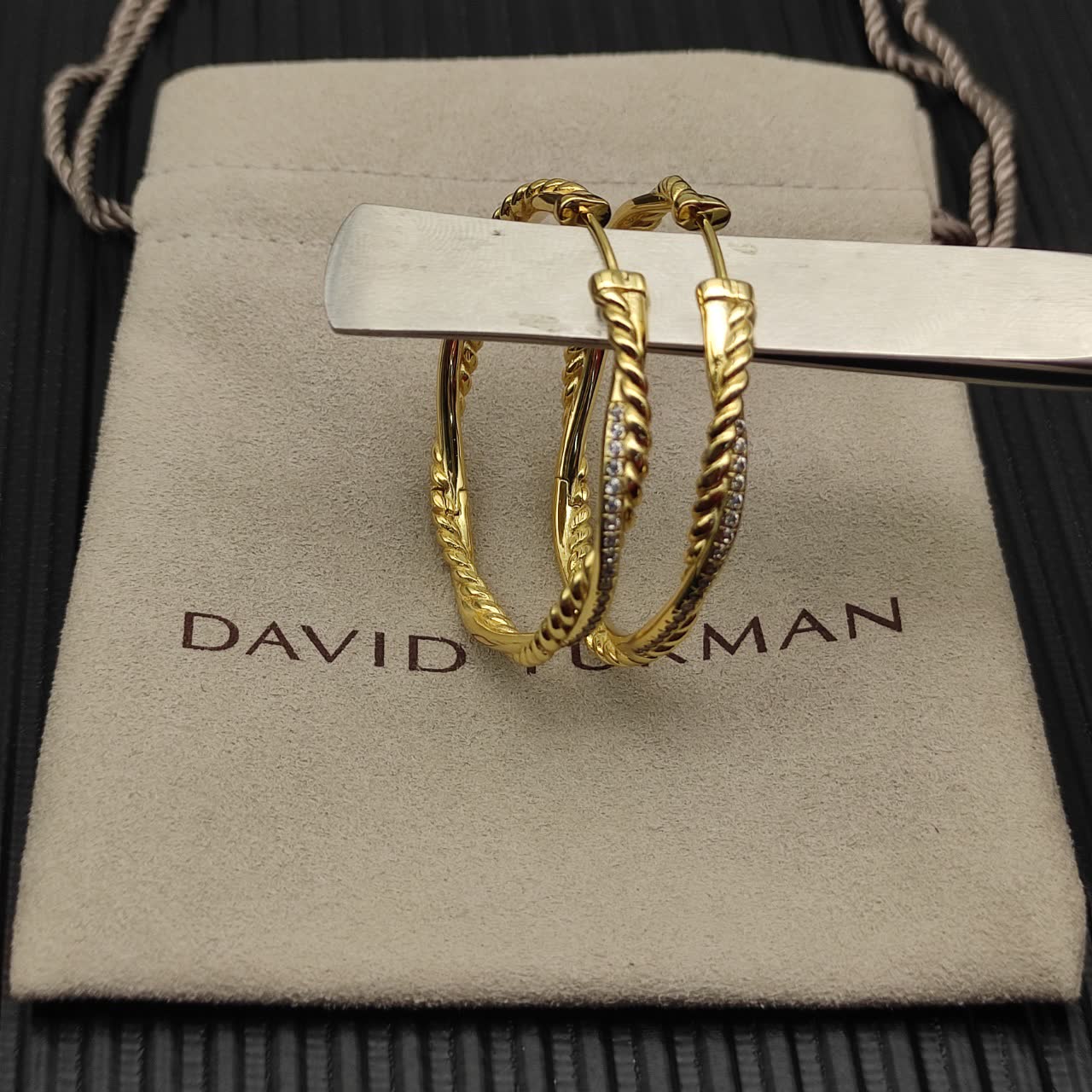 David Yurman Twisted Hoop Earrings with Diamond Accents